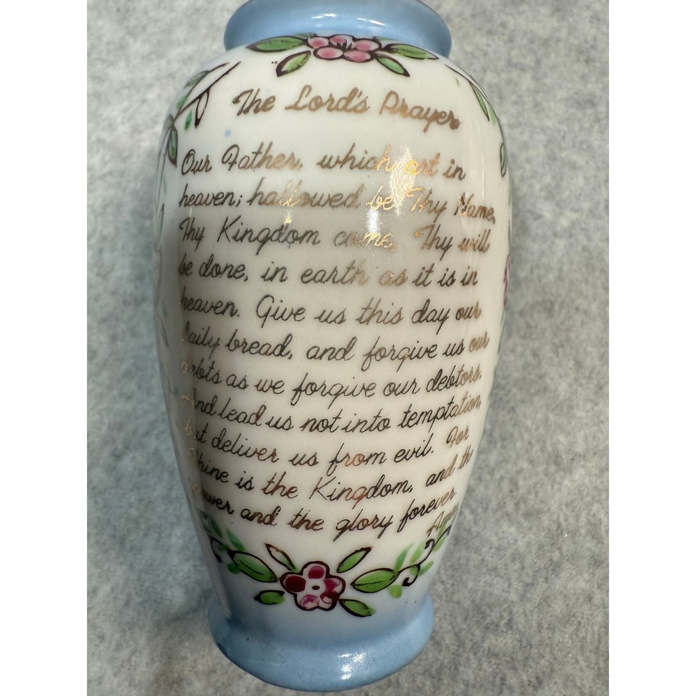 VTG Lord's Prayer‎ Mini Vase Floral Hand Painted Porcelain Blue Gilt Rim Collect - Picture 9 of 15